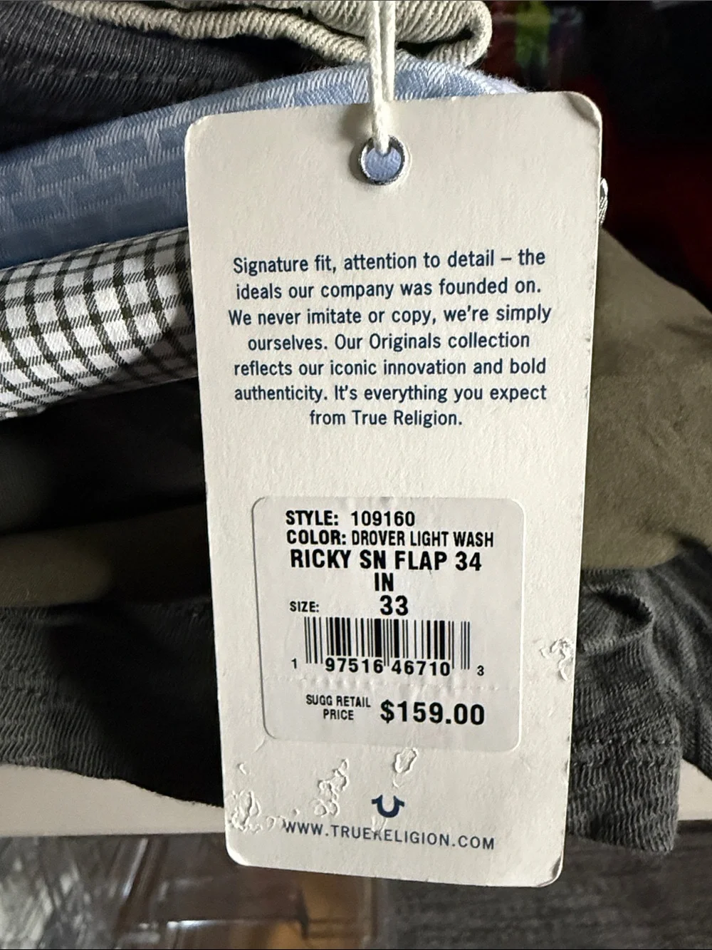 True Religion Ricky Flap Straight Jean size 33